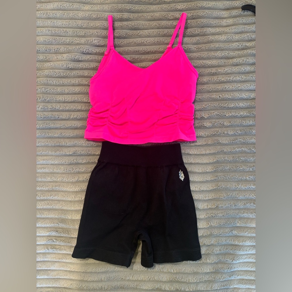 NWOT FP good karma ruched crop tank XS and nwot FP happiness runs pranja shorts